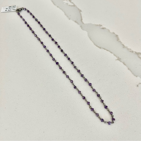 One of a kind faceted Amethyst beaded wired necklace 16” long - Picture 4 of 10